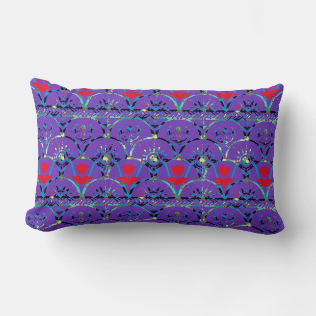 Coussin Rectangle Fleurs violettes et rouges | Lever de soleil bohèm (Recto)