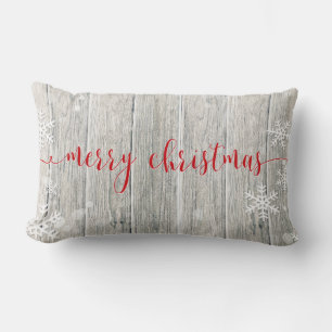 Coussin Rectangle Flocon de neige rustique de Noël en bois joyeux - 