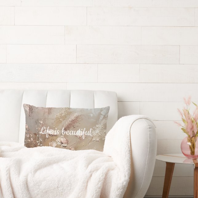 Coussin Rectangle Floral Boho Beige Blanc (Canapé)