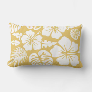 Coussin Rectangle Floral jaune et Feuille Tropical Hawaiian
