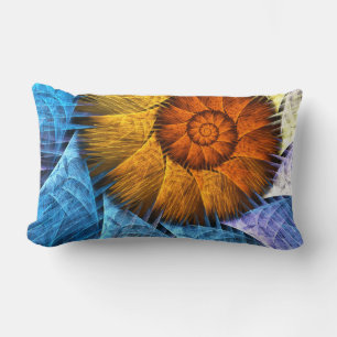 Coussin Rectangle Floral Orange Bleu Jaune Art Abstrait