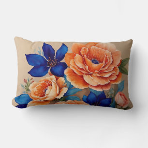 Coussin Rectangle Floral orange et bleu