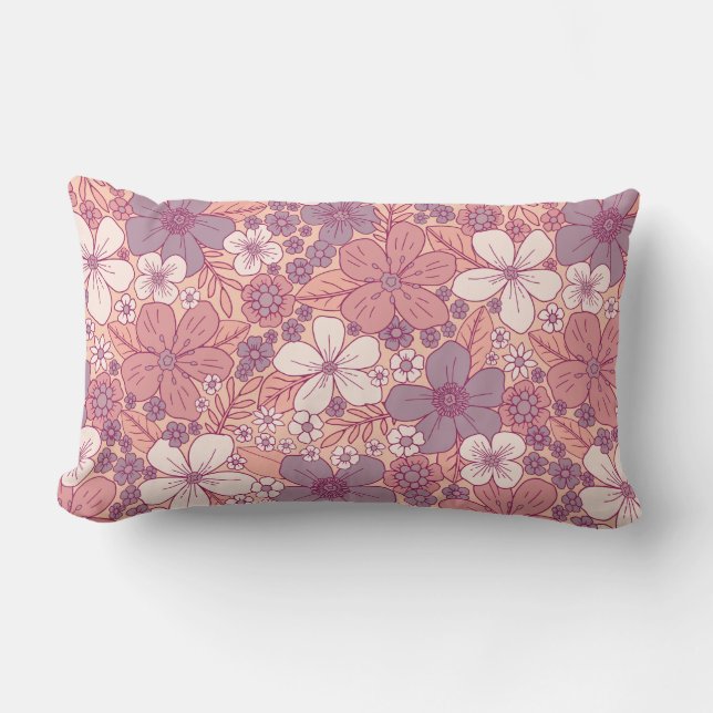Coussin Rectangle Floral rose et violet pastel (Recto)