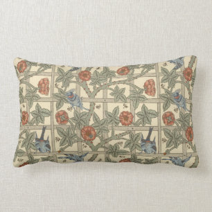 Coussin Rectangle Floral vert rose Vintage William Morris Trellis