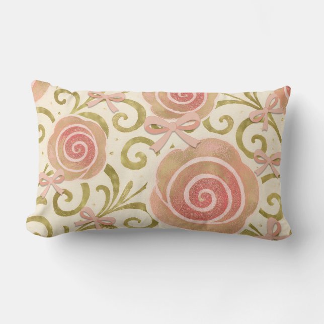 Coussin Rectangle Florale rose et or avec Bows Princess Roses (Recto)