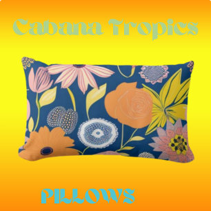Coussin Rectangle Flore colorée tropicale Orange, Marine, Rose, Jaun