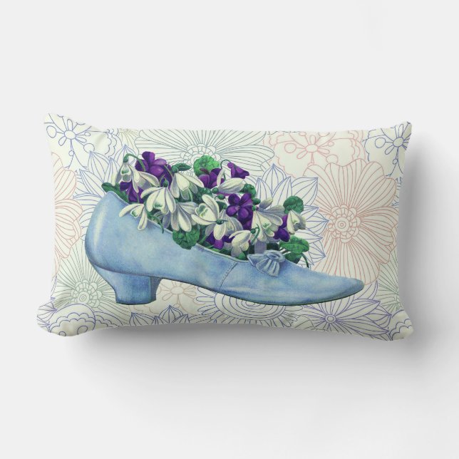 Coussin Rectangle Flore de la chaussure bleue victorienne (Recto)