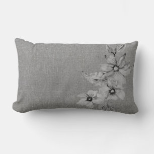Coussin Rectangle Flore Faux Lin Texture Gris Monochromatique