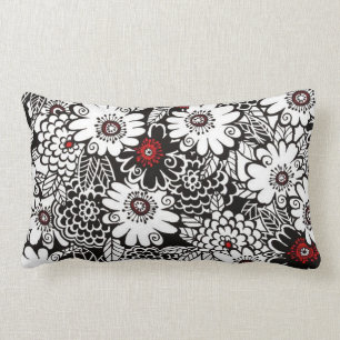 Coussin Rectangle Flore noire/blanche/rouge