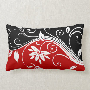 Coussin Rectangle Flore rouge blanc et noire