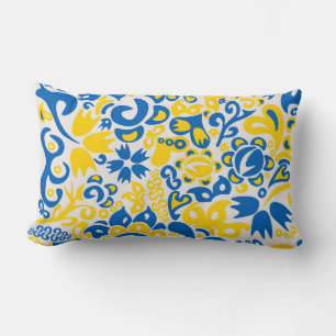 Coussin Rectangle Folklore pattern with Ukrainian flag colors