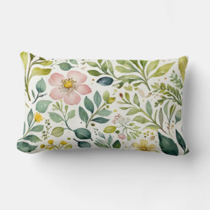Coussin Rectangle Fond blanc avec motif floral aquarelle