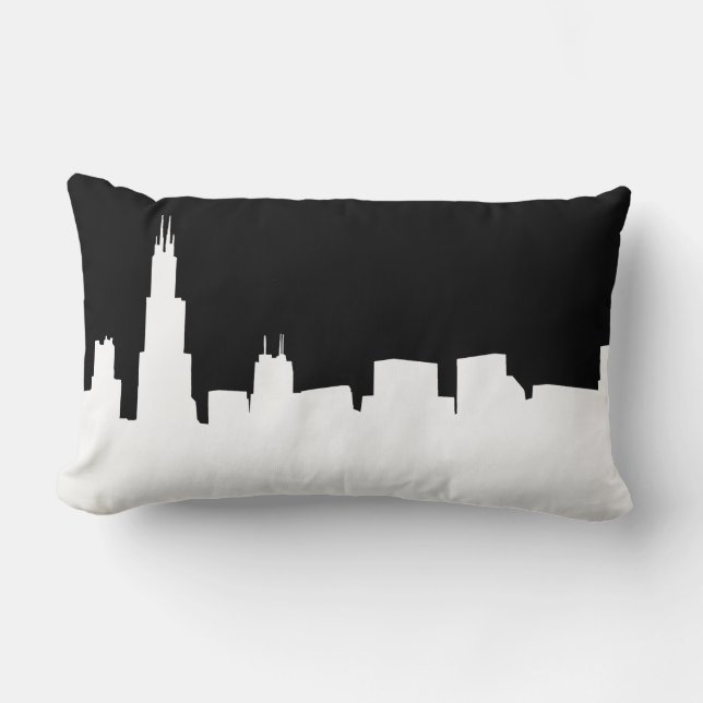 Coussin Rectangle Fond DIY Chicago Skyline Silhouette Blanche (Recto)