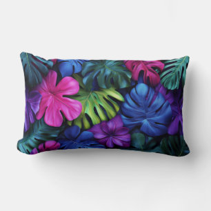 Coussin Rectangle Fond vibrant de feuilles tropicales néon Monstera