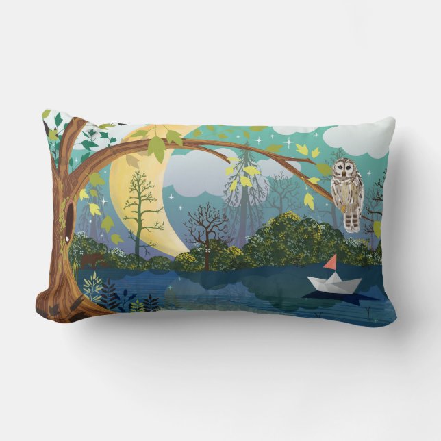 Coussin Rectangle Forest River Illustré pour Enfants (Recto)