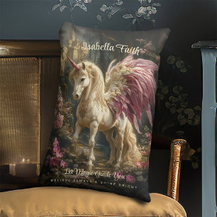 Coussin Rectangle Forêt à ailes roses Unicorne Cheval Fée