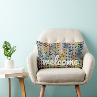 Coussin Rectangle Forêt à main colorée de pins joueurs