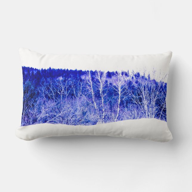 Coussin Rectangle forêt bleu nuit brillante dans la neige (Recto)