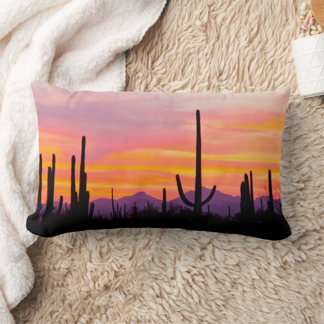 Coussin Rectangle Forêt de Cactus du Saguaro au coucher du soleil (Couverture)