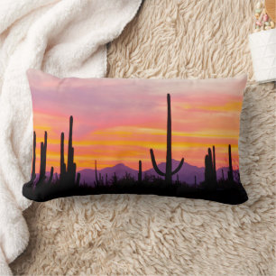 Coussin Rectangle Forêt de cactus Saguaro au coucher du soleil