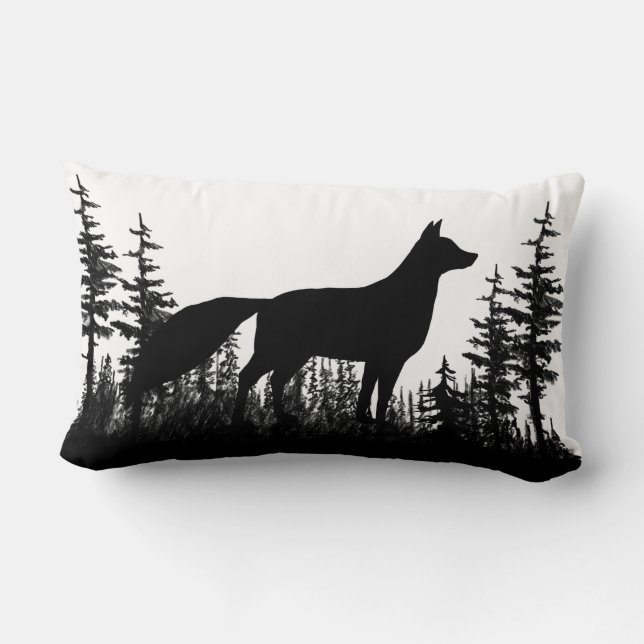 Coussin Rectangle Forêt de pin noir et blanc (Verso)