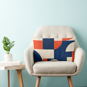 Coussin Rectangle Formes Géométriques Gras en Bleu Nuit Orange et Bl