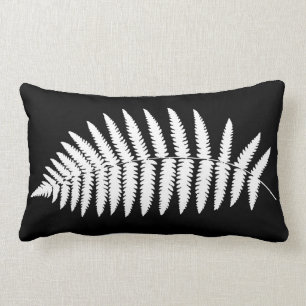 Coussin Rectangle Fougère 2 de région boisée, blanc et noir
