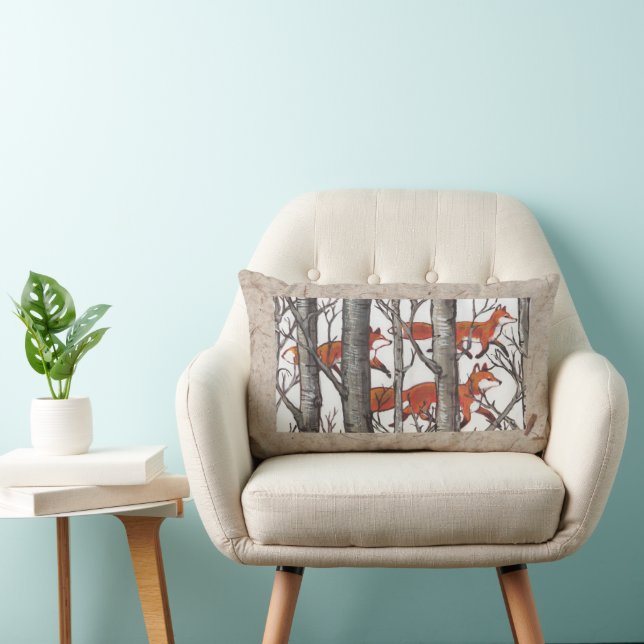 Coussin Rectangle Foxes de forêt Chute Tan Gris Designer Lumbar Cous (Chaise)