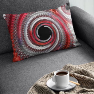 Coussin Rectangle Fractale Abstraite, rouge et noire