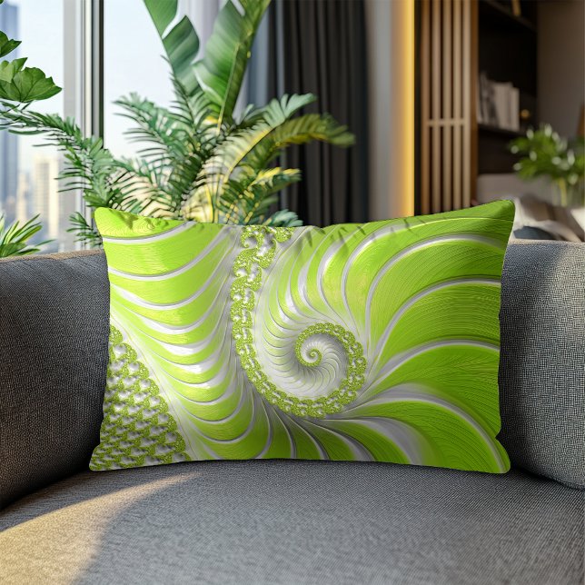 Coussin Rectangle Fractale en spirale verte citron moderne abstraite (Créateur téléchargé)