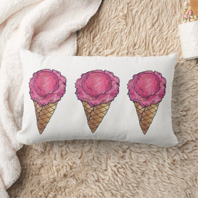 Coussin Rectangle Fraise Scoop Pink Crème glacée gaufre Cone Nourrit (Couverture)
