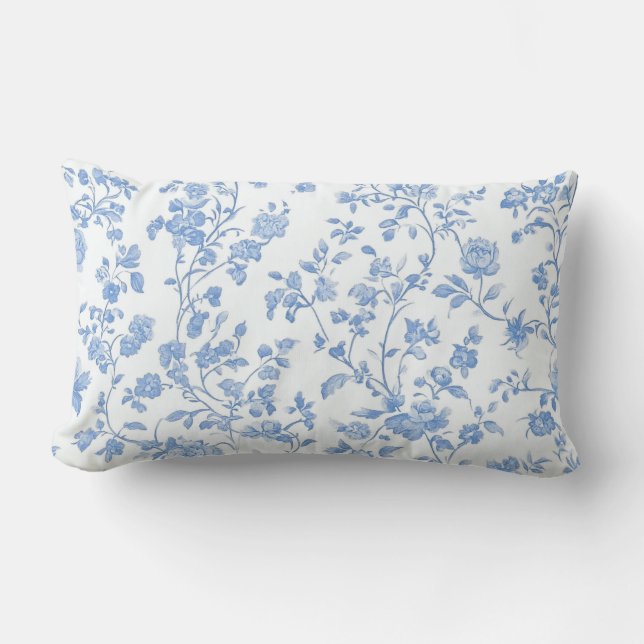Coussin Rectangle French Toile Blue Floral (Recto)