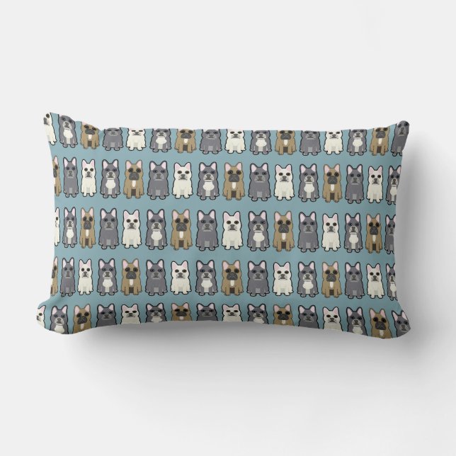 Coussin Rectangle Frenchie friends, Dusty blue (Recto)