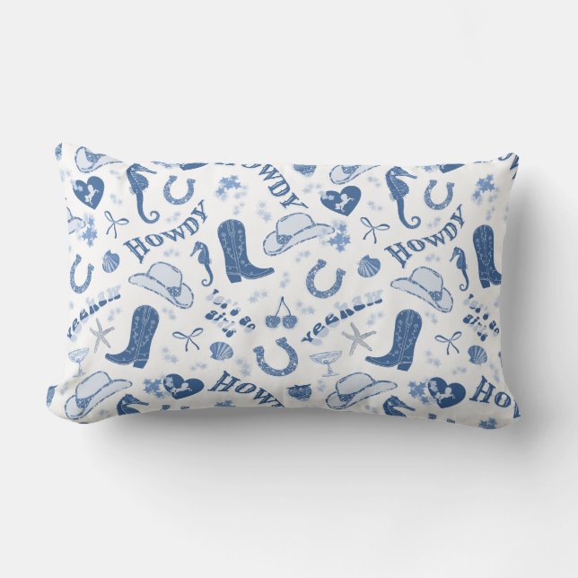 Coussin Rectangle Fun Blue Coastal Cowgirl Motif (Recto)