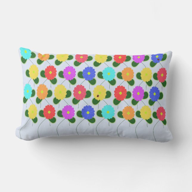 Coussin Rectangle Fun Flowers on Pale Blue (Recto)