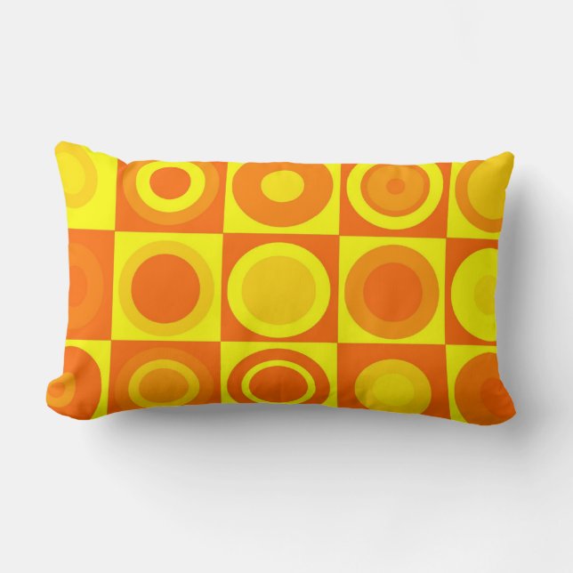 Coussin Rectangle Funky Retro Orange Yellow Circles Carré (Recto)