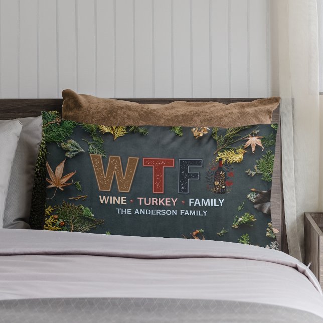 Coussin Rectangle Funny WTF Wine Turkey Family Thanksgiving (Créateur téléchargé)
