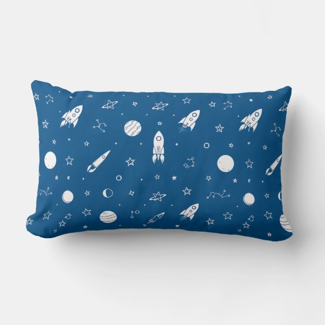 Coussin Rectangle Fusées et éléments spatiaux sur un fond bleu (Recto)