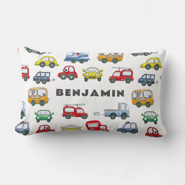 Coussin Rectangle Garçons Voitures Cute Blue Personnalisé (Recto)