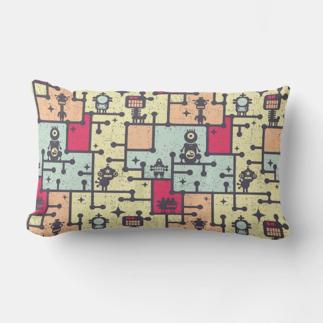Coussin Rectangle geeky robot labyrinthe vecteur motif (Recto)
