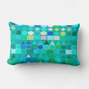 Coussin Rectangle Géométrie Tribale moderne, Aqua en verre de mer et