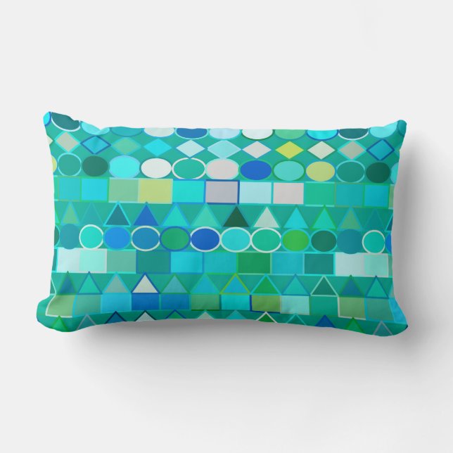 Coussin Rectangle Géométrie Tribale moderne, Aqua en verre de mer et (Recto)