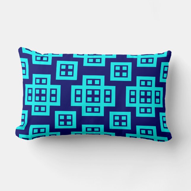 Coussin Rectangle Géométrique 030614 - Cyan sur Deep Navy (Recto)