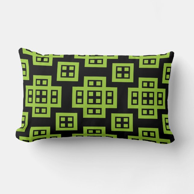 Coussin Rectangle Géométrique 030614 - Martian Green sur Noir (Recto)