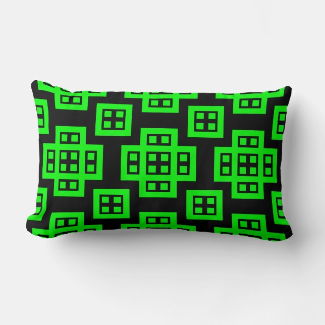Coussin Rectangle Géométrique 030614 - Vert sur noir (Recto)