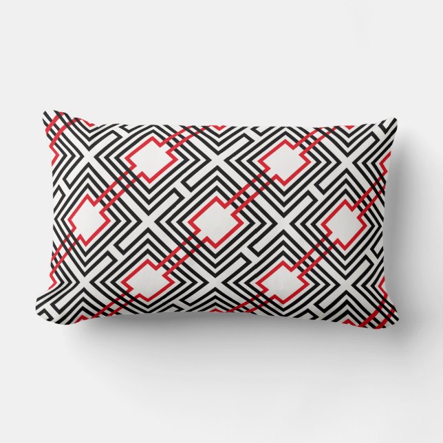Coussin Rectangle Géométrique rouge et blanc noir (Recto)