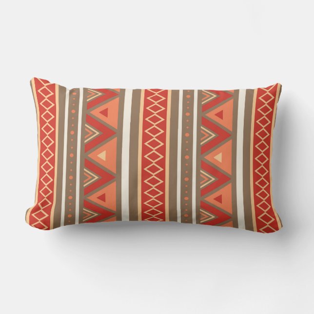 Coussin Rectangle Géométrique, Taupe et Orange du Sud-Ouest moderne (Recto)