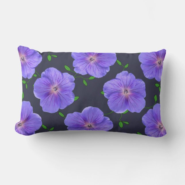 Coussin Rectangle Géranium bleu de fleur sur toute couleur (Recto)