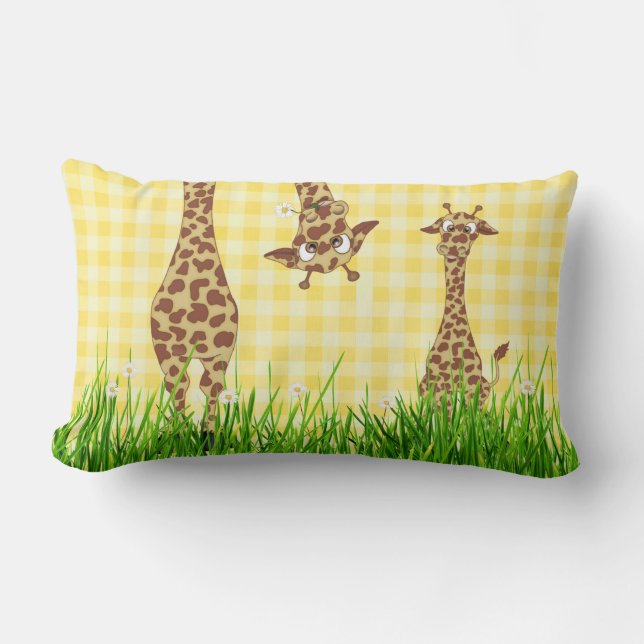 Coussin Rectangle Giraffes en Herbe avec marguerites (Recto)