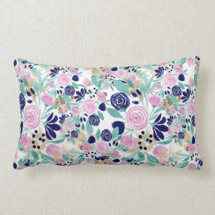 Coussin Rectangle Girly Pink Navy Blue Gold Watercolor